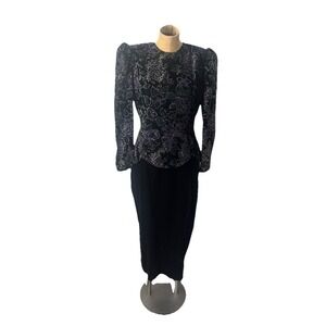 Scott Mcclintock Talbots Dress Holiday Velvet Black Purple Sz 12 Fits Like 8-10